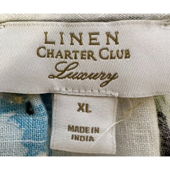 Charter Club Luxury Linen Blouse Women XL Floral Tassel V-Neck White Flutter Sle - Picture 4 of 8